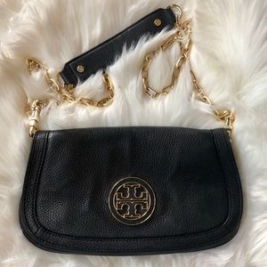 TORY BURCH Black Pebbled Leather Crossbody